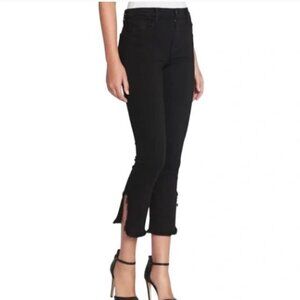 J BRAND Black Ruby Jeans Frayed Asymmetr Hem High Rise Crop Size 24
